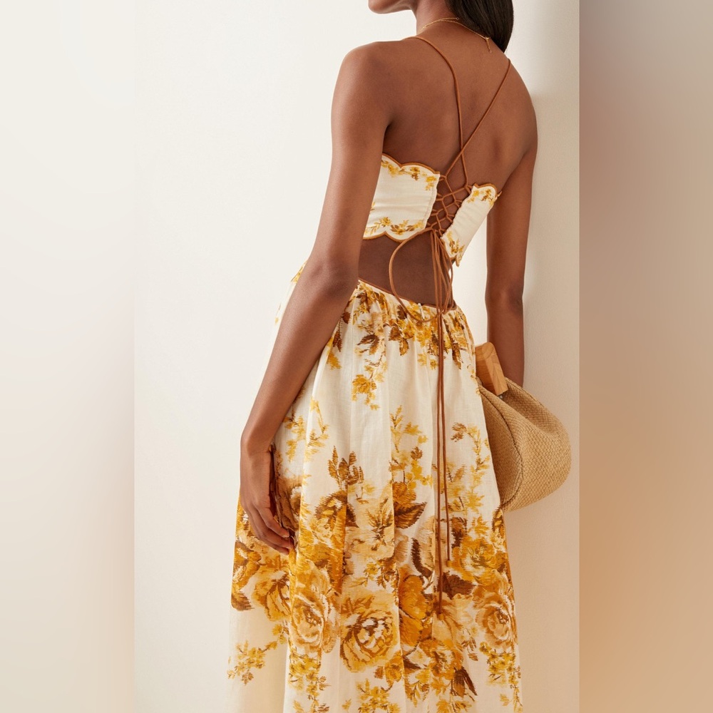 ZIMMERMANN ALIANE SCALLOP MIDI DRESS AMBER FLORAL SIZE 2 US 6-8 - Picture 4 of 16